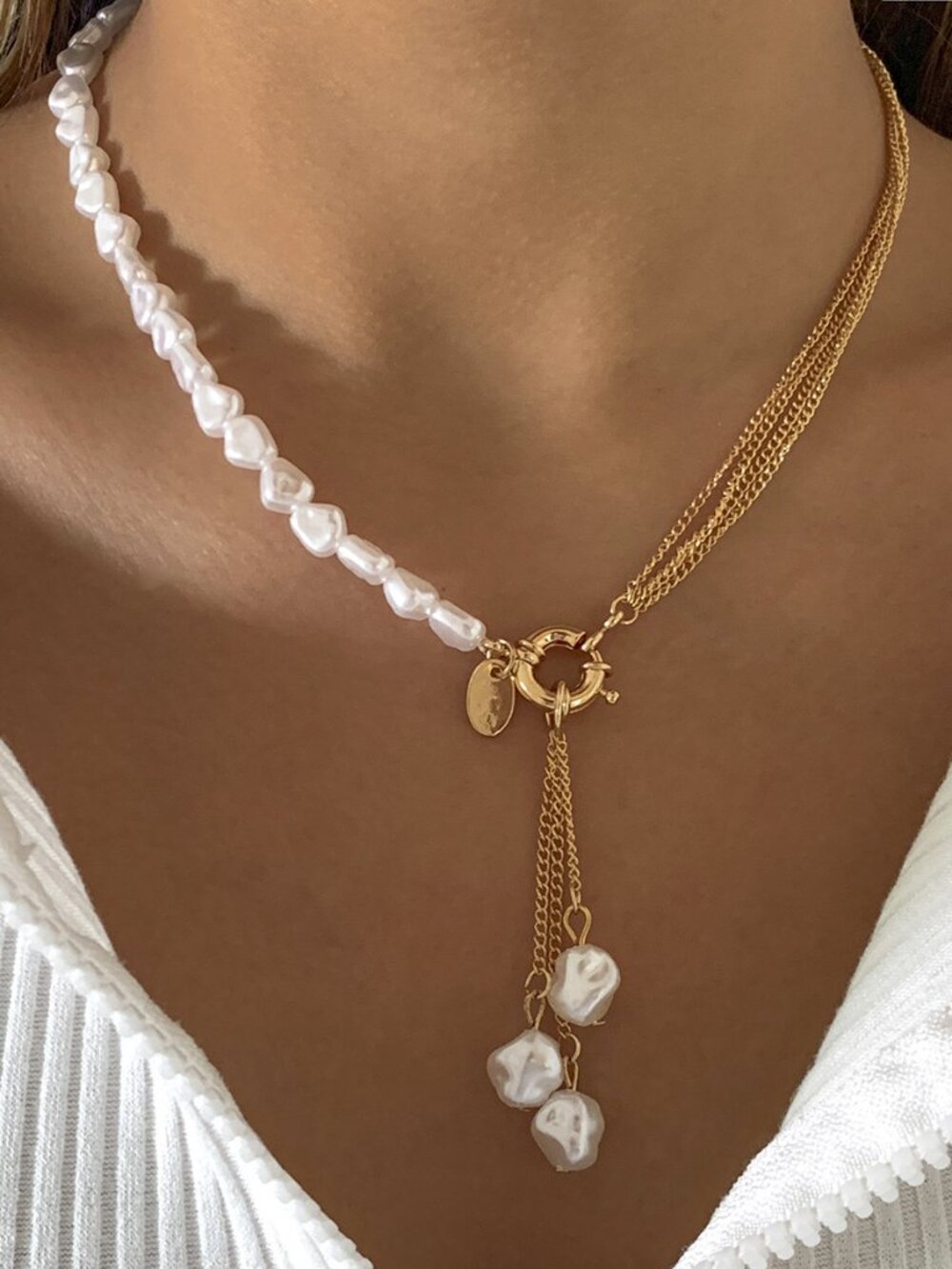 Baroque Style Imitation Pearl Tassel Layered Necklace